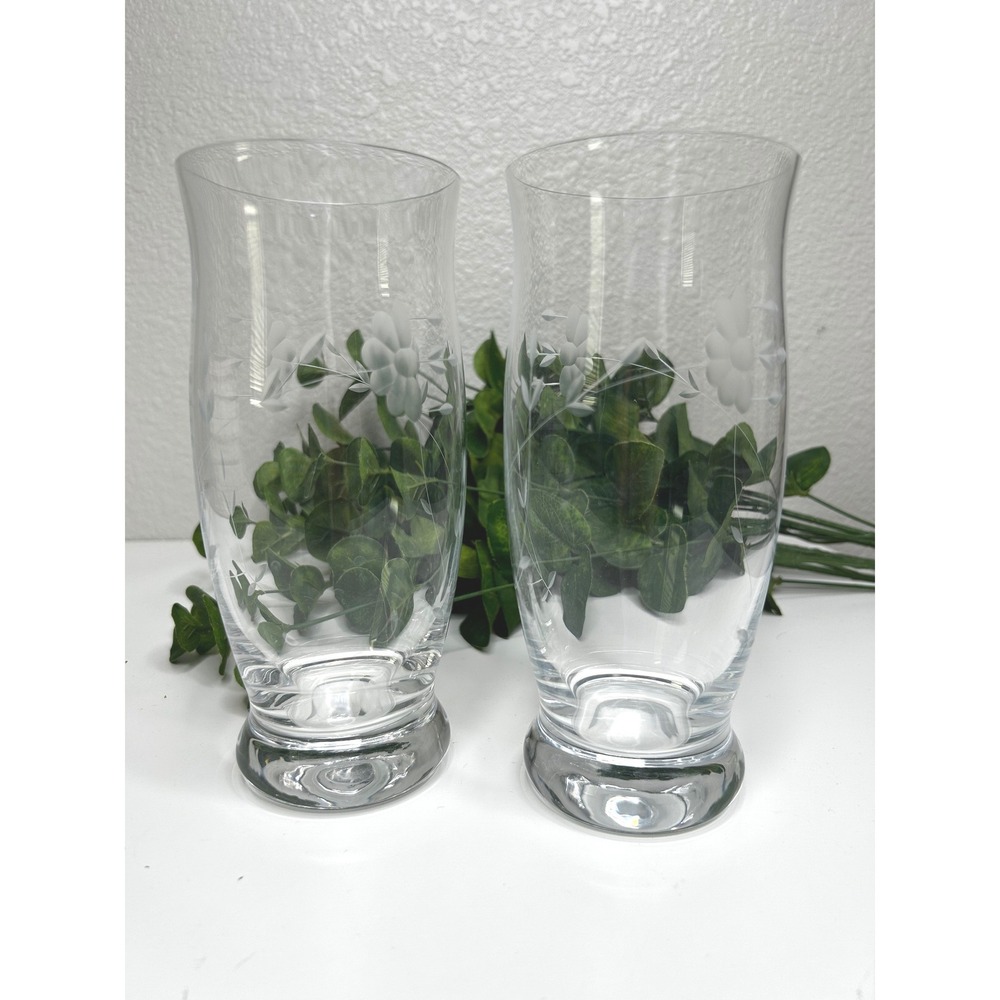 Princess House Heritage 20oz Etched Floral Glasses Set of 2